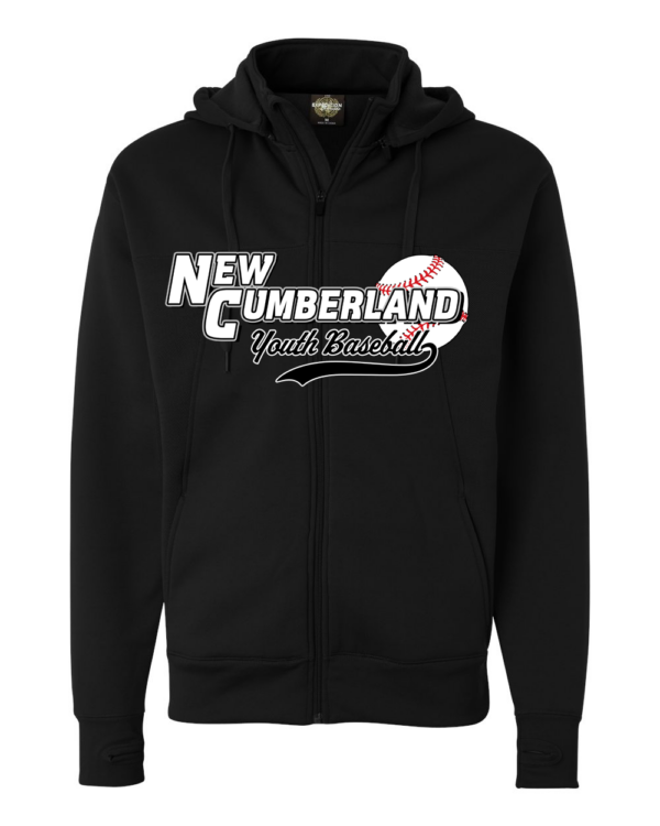 Hi Tech Zip Up Hoodie with New Cumberland white, black, gray logo on front